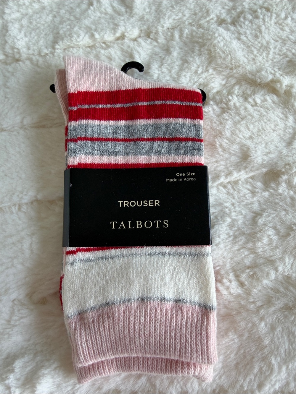 Talbots Pink, Red & Gray Striped Trouser Socks - Lightweight Knit